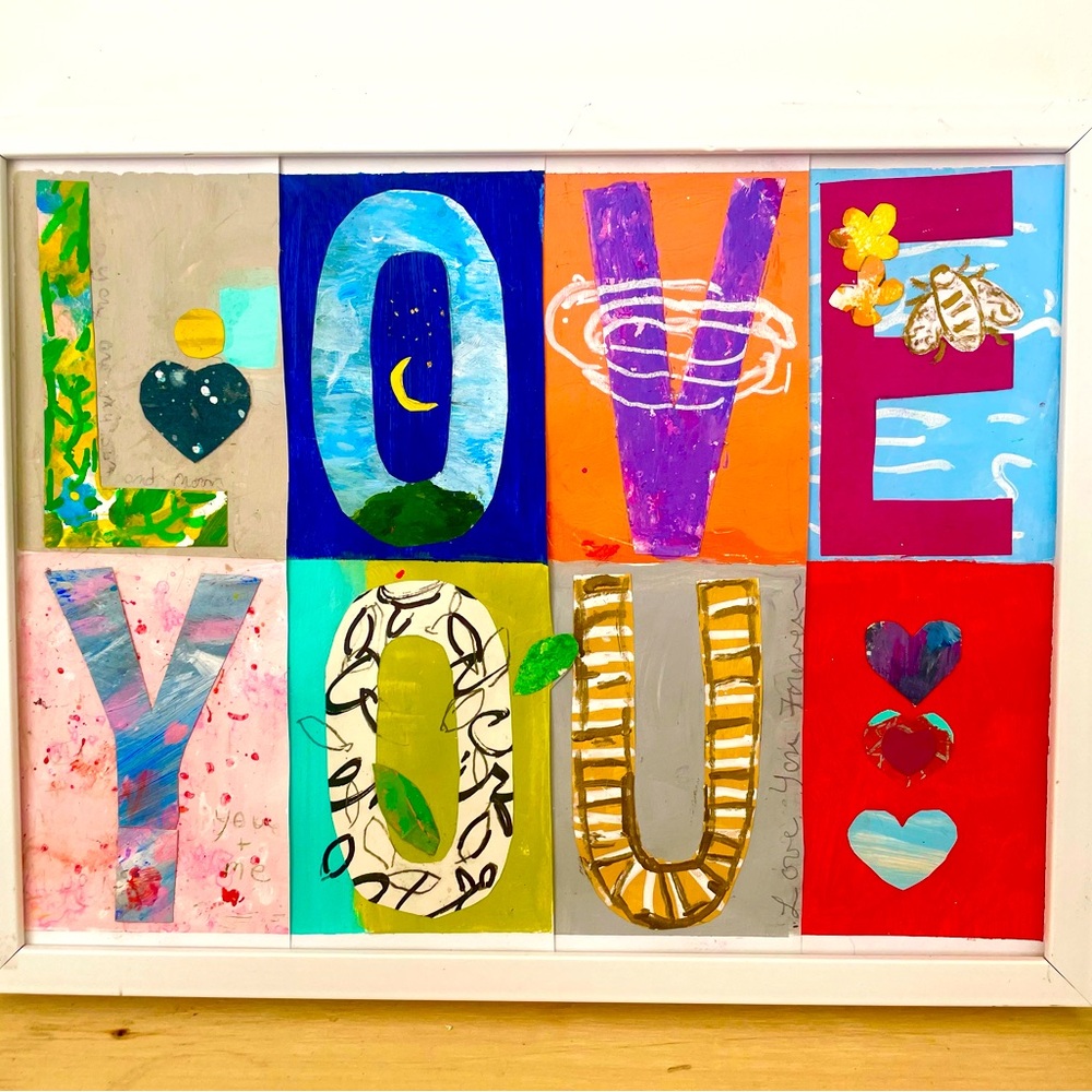 LOVE YOU Vibrant Framed Acrylic Collage!